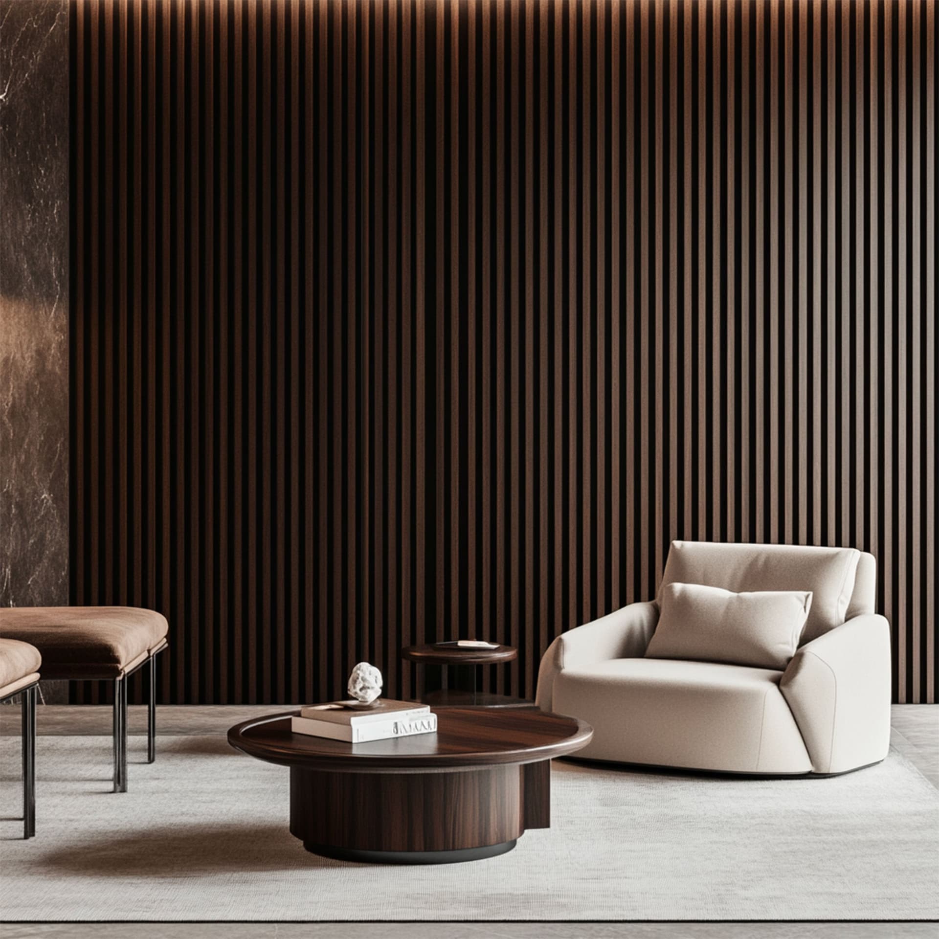 Pannello intero 21x600x2800mm (1,74mq) di Rivestimento ACUSTICO a Lamelli in Polimeri e Pet TOP-QUALITY -  ROVERE DARK - 3