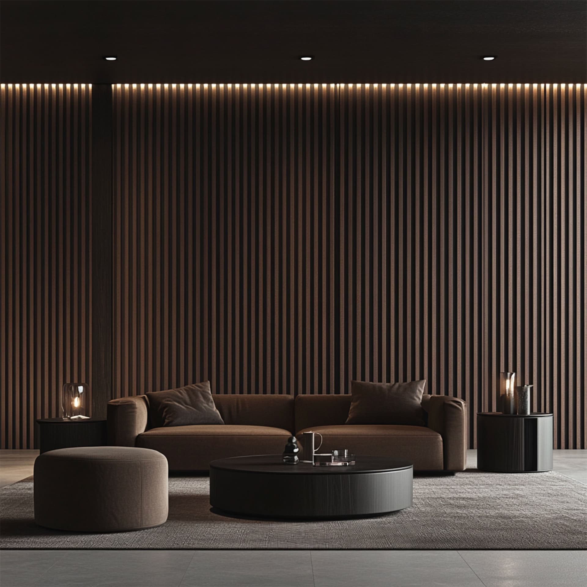 Pannello intero 21x600x2800mm (1,74mq) di Rivestimento ACUSTICO a Lamelli in Polimeri e Pet TOP-QUALITY -  ROVERE DARK - 7