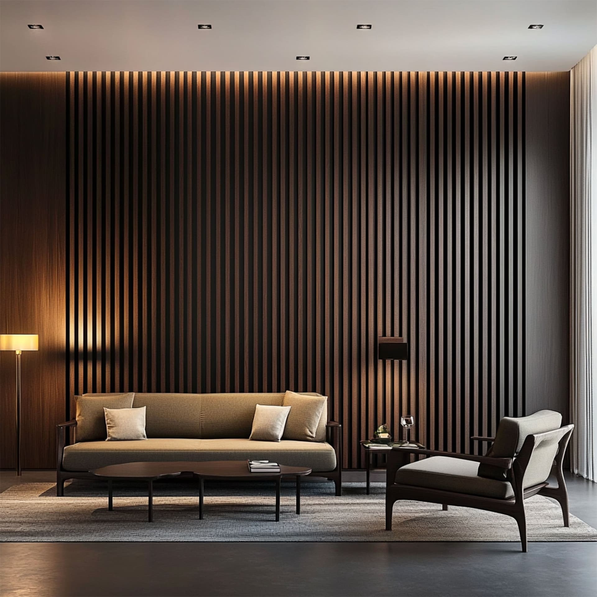 Pannello intero 21x600x2800mm (1,74mq) di Rivestimento ACUSTICO a Lamelli in Polimeri e Pet TOP-QUALITY -  ROVERE DARK - 8