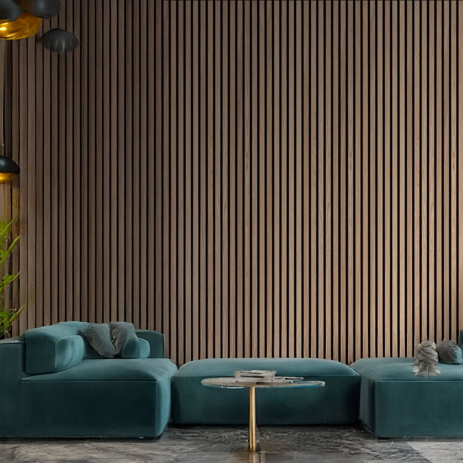 Pannello ACUSTICO (1,74mq) a Lamelli AUTOADESIVO rivestito in VERO LEGNO + feltro + fibra di legno  - mis. 12x600x2900mm NOCE - 2