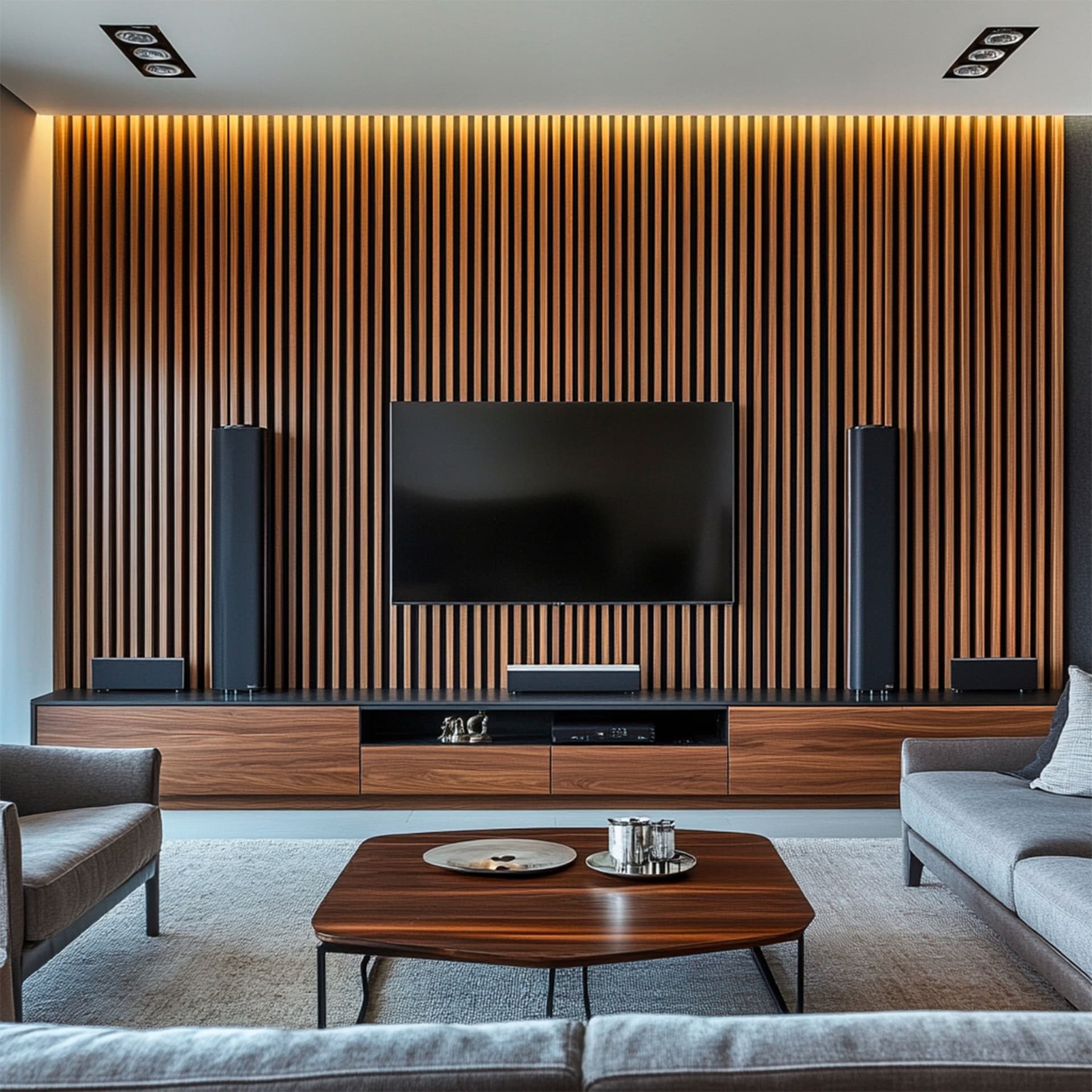 Pannello ACUSTICO (1,74mq) a Lamelli AUTOADESIVO rivestito in VERO LEGNO + feltro + fibra di legno  - mis. 12x600x2900mm NOCE - 7