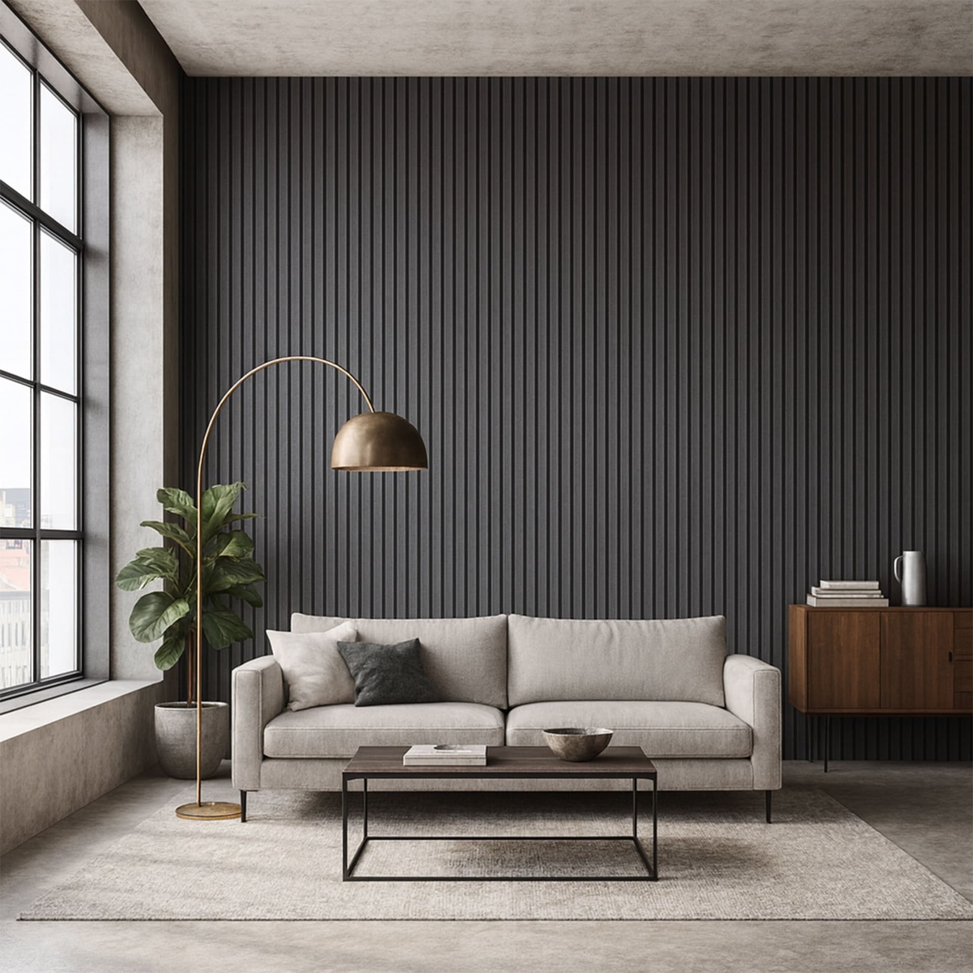 Pannello ACUSTICO (1,74mq) a Lamelli AUTOADESIVO rivestito in VERO LEGNO + feltro + fibra di legno  - mis. 12x600x2900mm ROVERE GRIGIO - 3