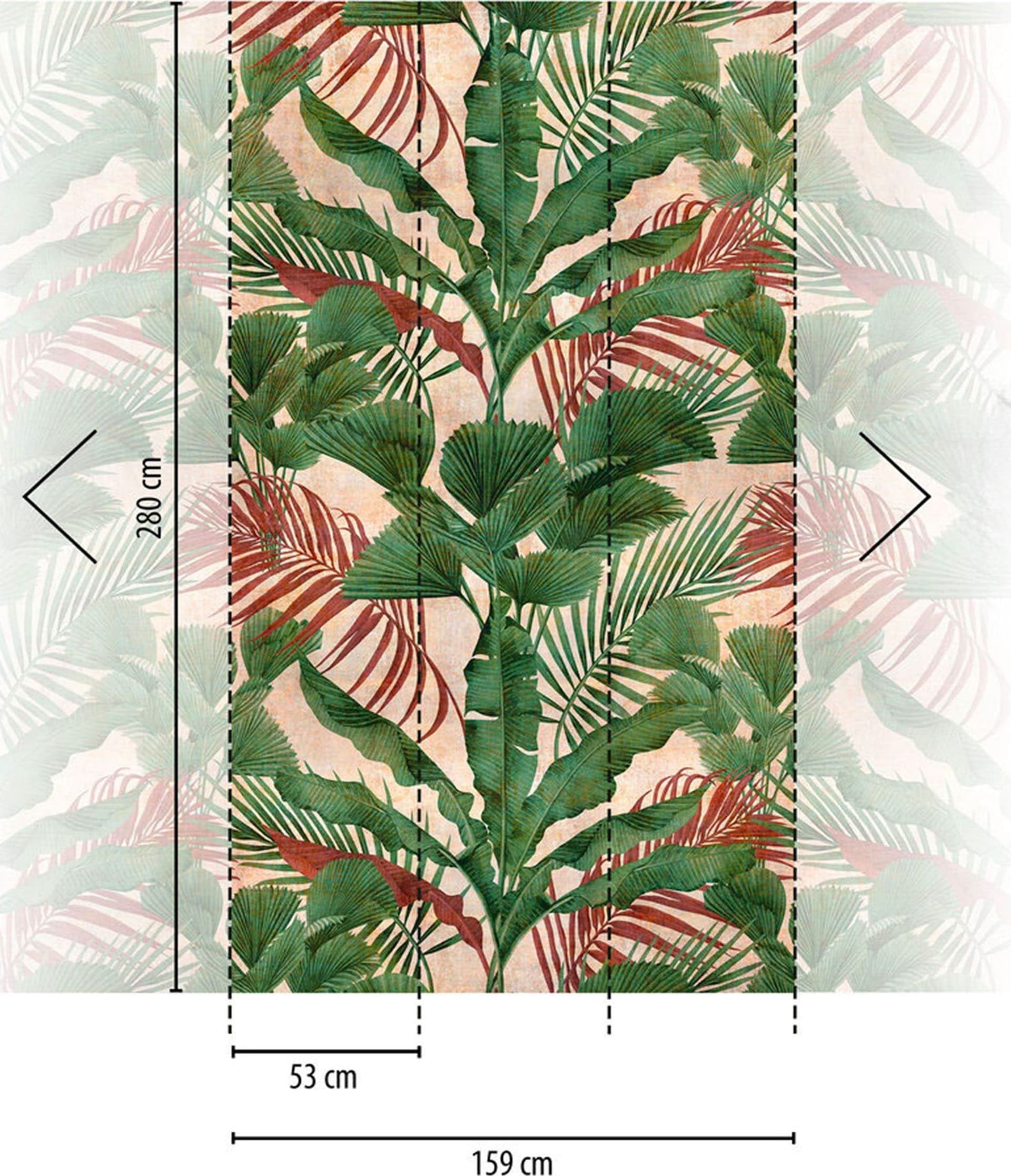 Pannello JUNGLE RED 159x280cm di Carta da Parati TNT VINILICO a modulo raccordabile continuativo (3 teli/rotoli) - 2