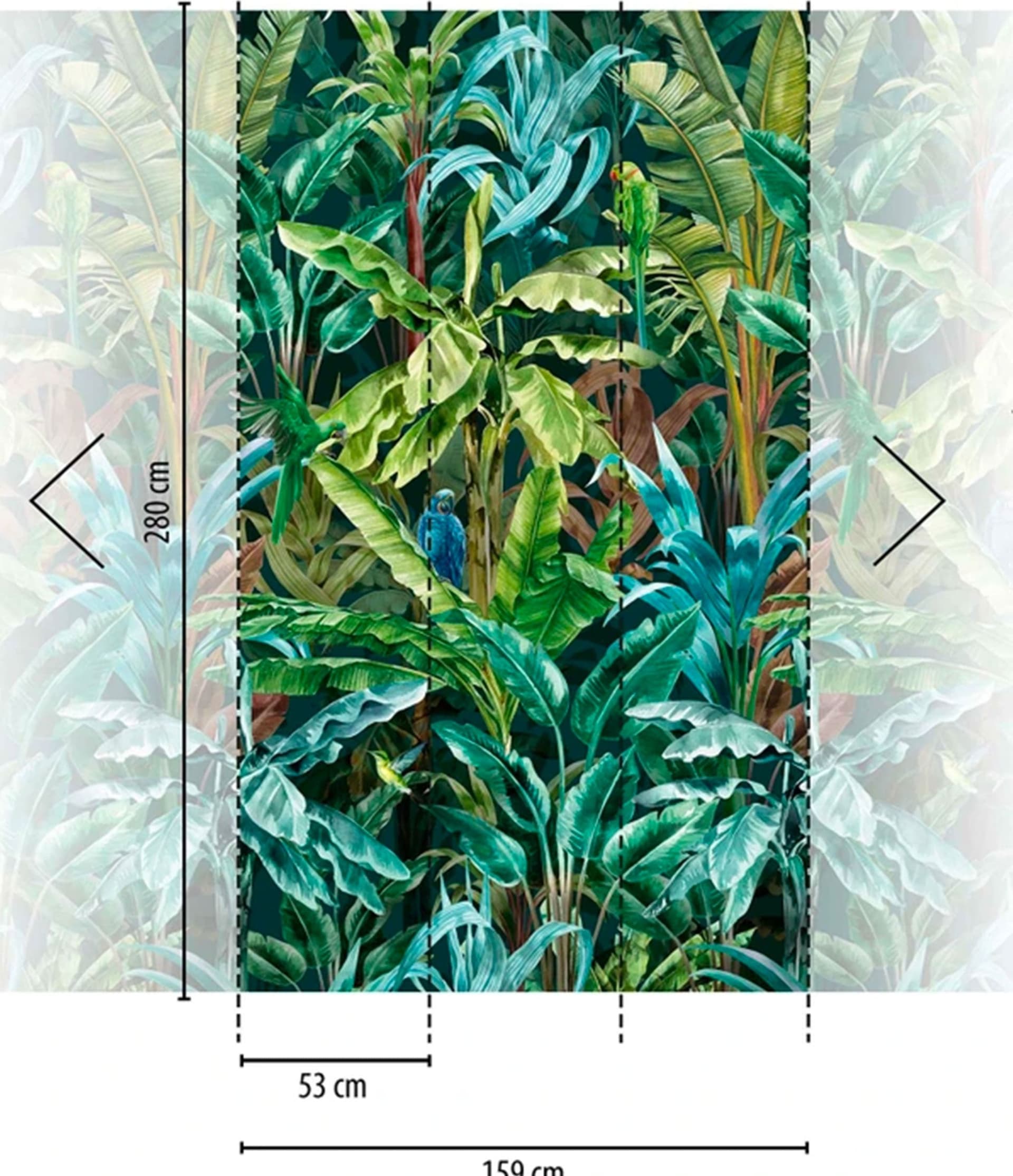 Pannello JUNGLE GREEN 159x280cm di Carta da Parati TNT VINILICO a modulo raccordabile continuativo (3 teli/rotoli) - 2