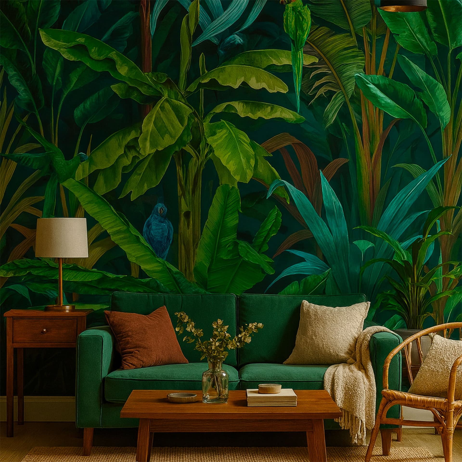 Pannello JUNGLE GREEN 159x280cm di Carta da Parati TNT VINILICO a modulo raccordabile continuativo (3 teli/rotoli) - 4