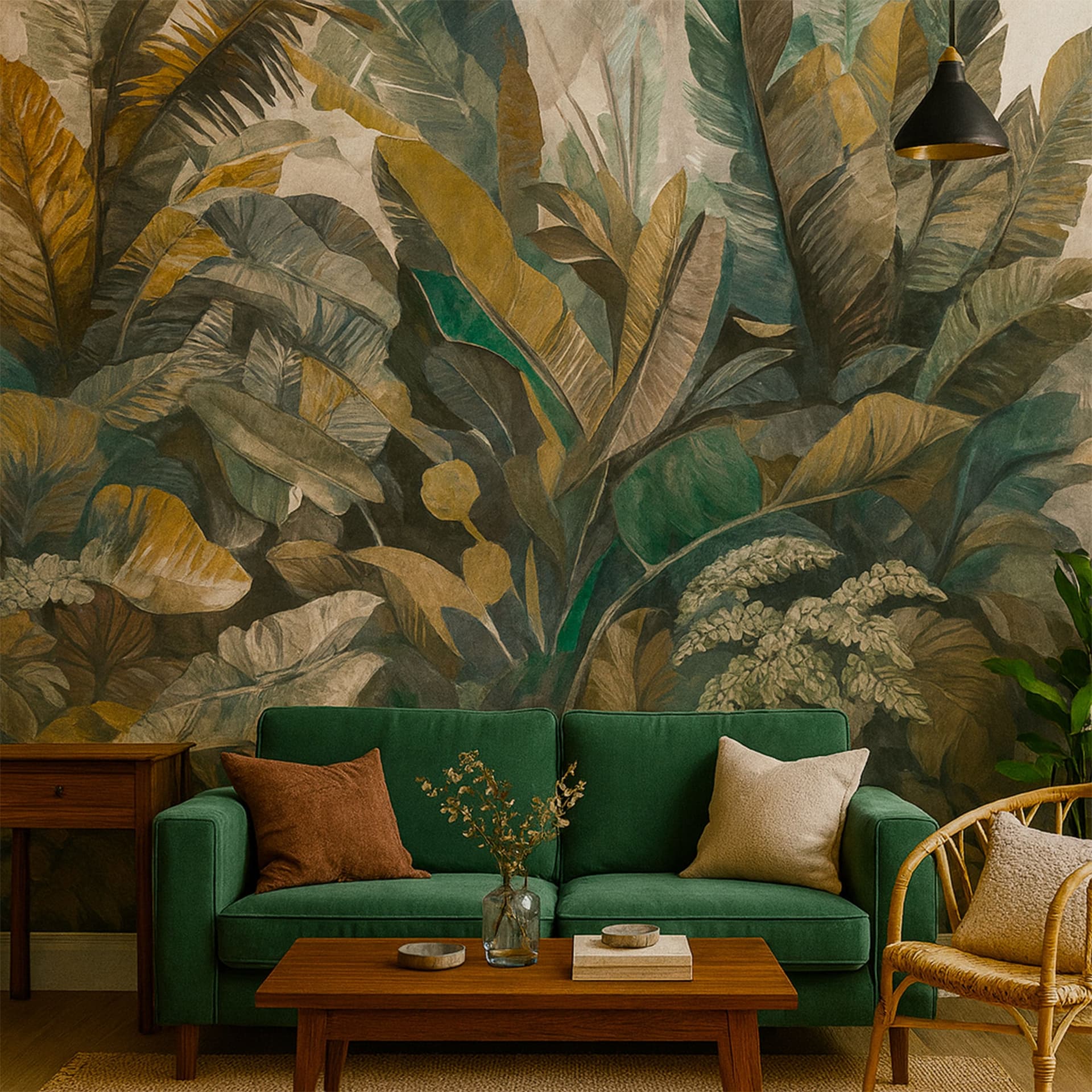 Pannello FOLIAGE GREEN 159x280cm di Carta da Parati TNT VINILICO a modulo raccordabile continuativo (3 teli/rotoli) - 3