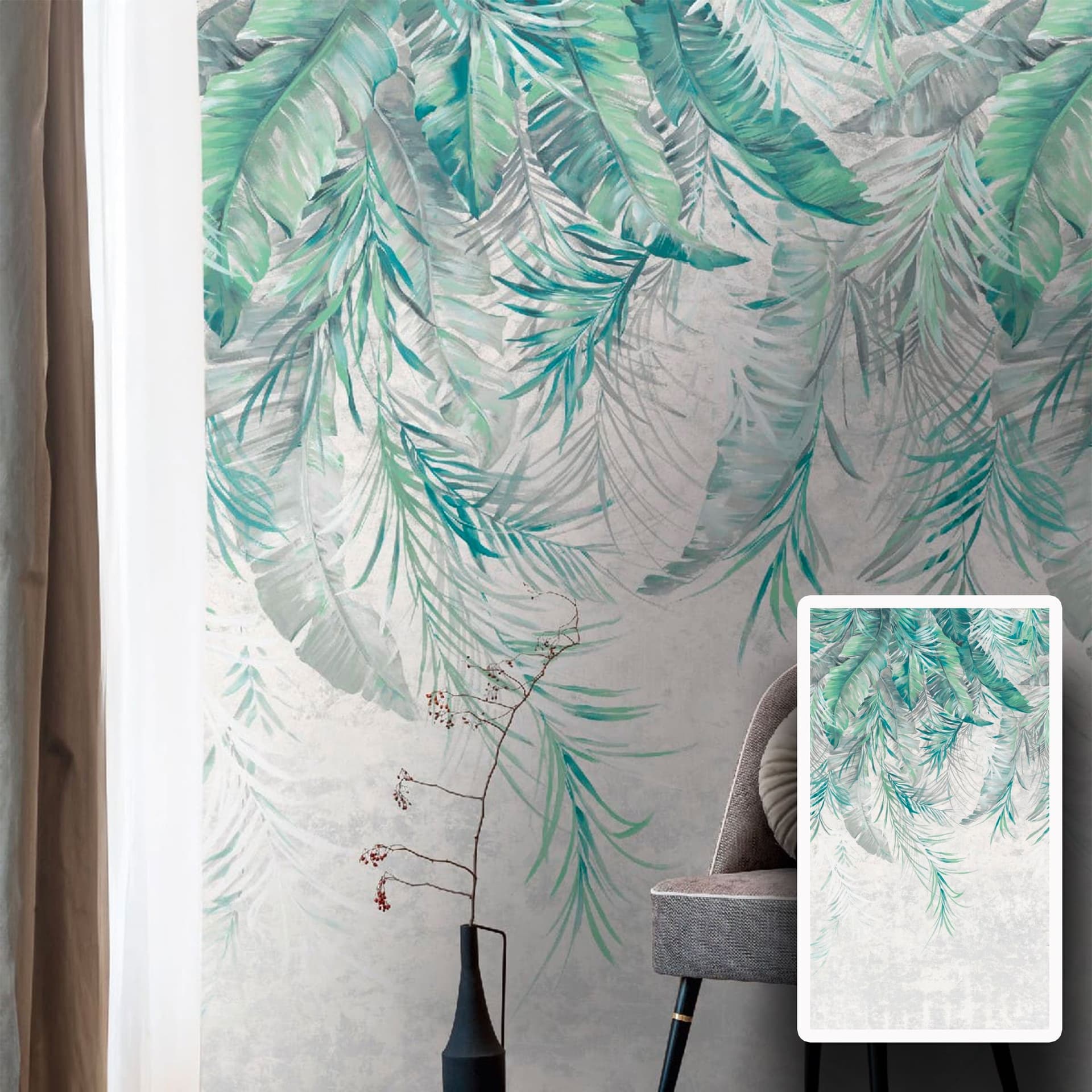 Pannello FOLIAGE GREEN 159x280cm di Carta da Parati TNT VINILICO a modulo raccordabile continuativo (3 teli/rotoli)