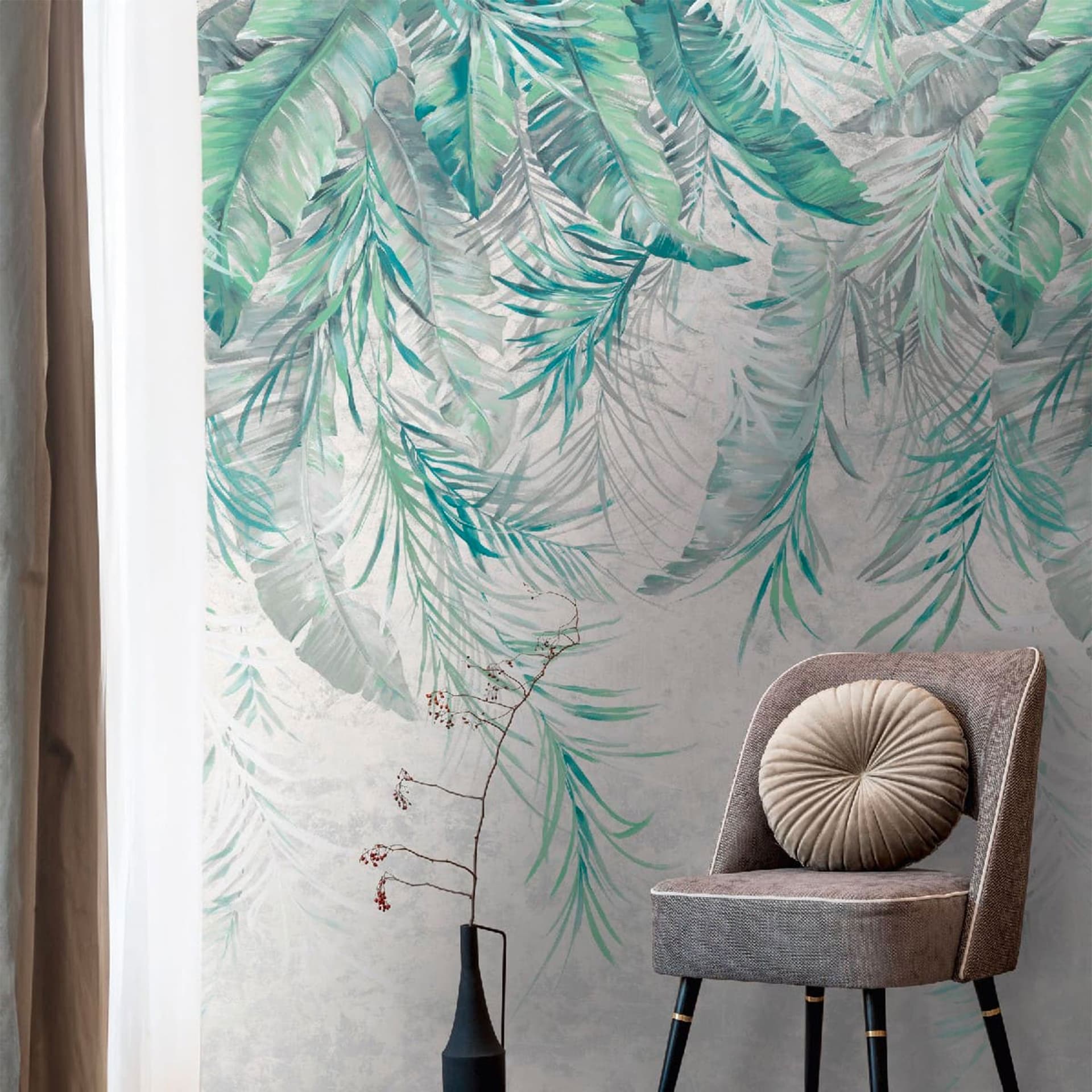Pannello FOLIAGE GREEN 159x280cm di Carta da Parati TNT VINILICO a modulo raccordabile continuativo (3 teli/rotoli) - 2