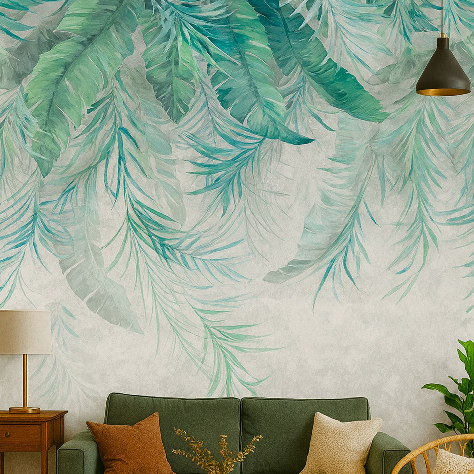 Pannello FOLIAGE GREEN 159x280cm di Carta da Parati TNT VINILICO a modulo raccordabile continuativo (3 teli/rotoli) - 3