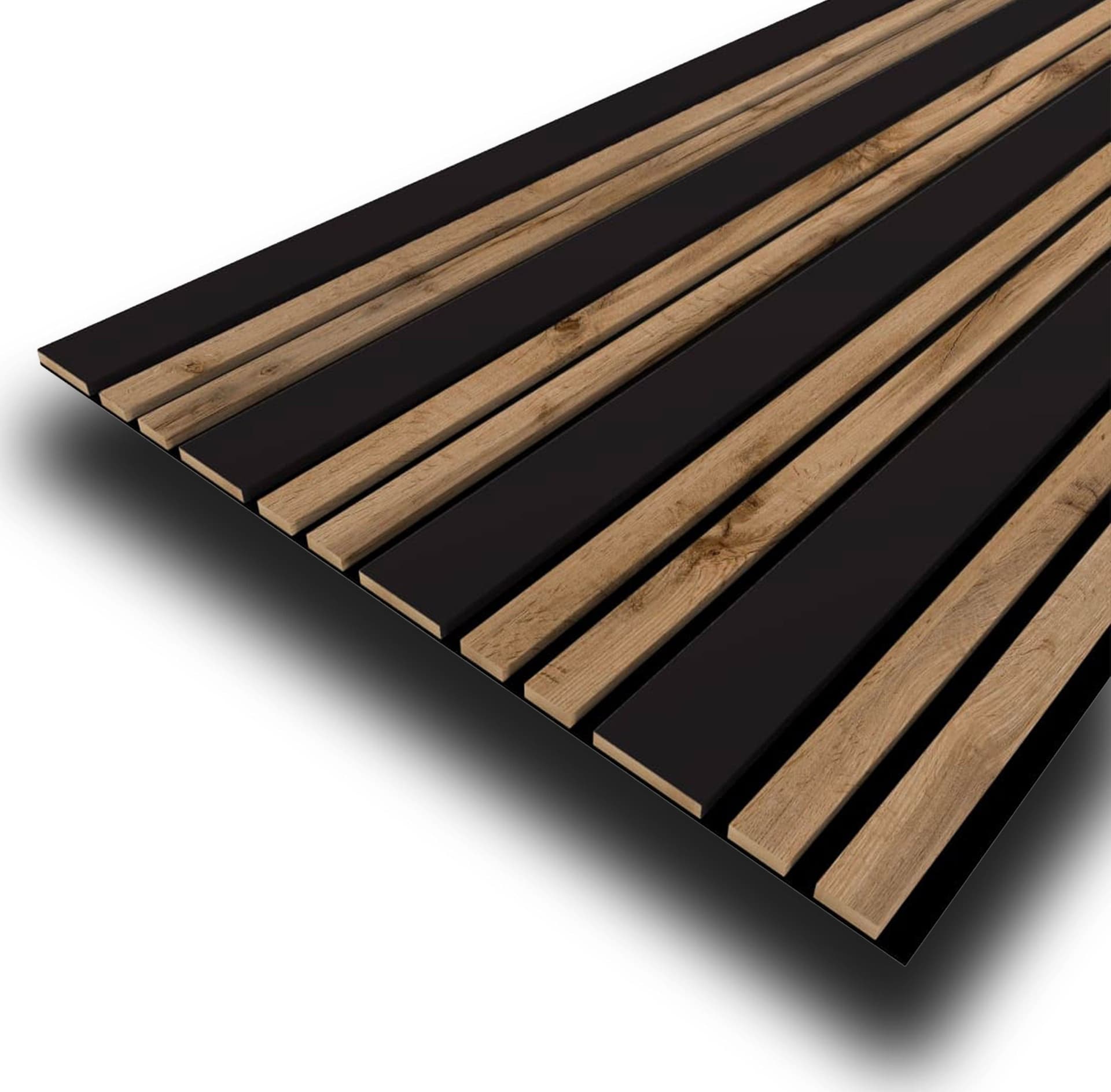 Pannello ACUSTICO arrotolabile (1,66mq) a Lamelli in Fibra di legno  mis. 9x600x2780mm BLACK + NOCE - 2
