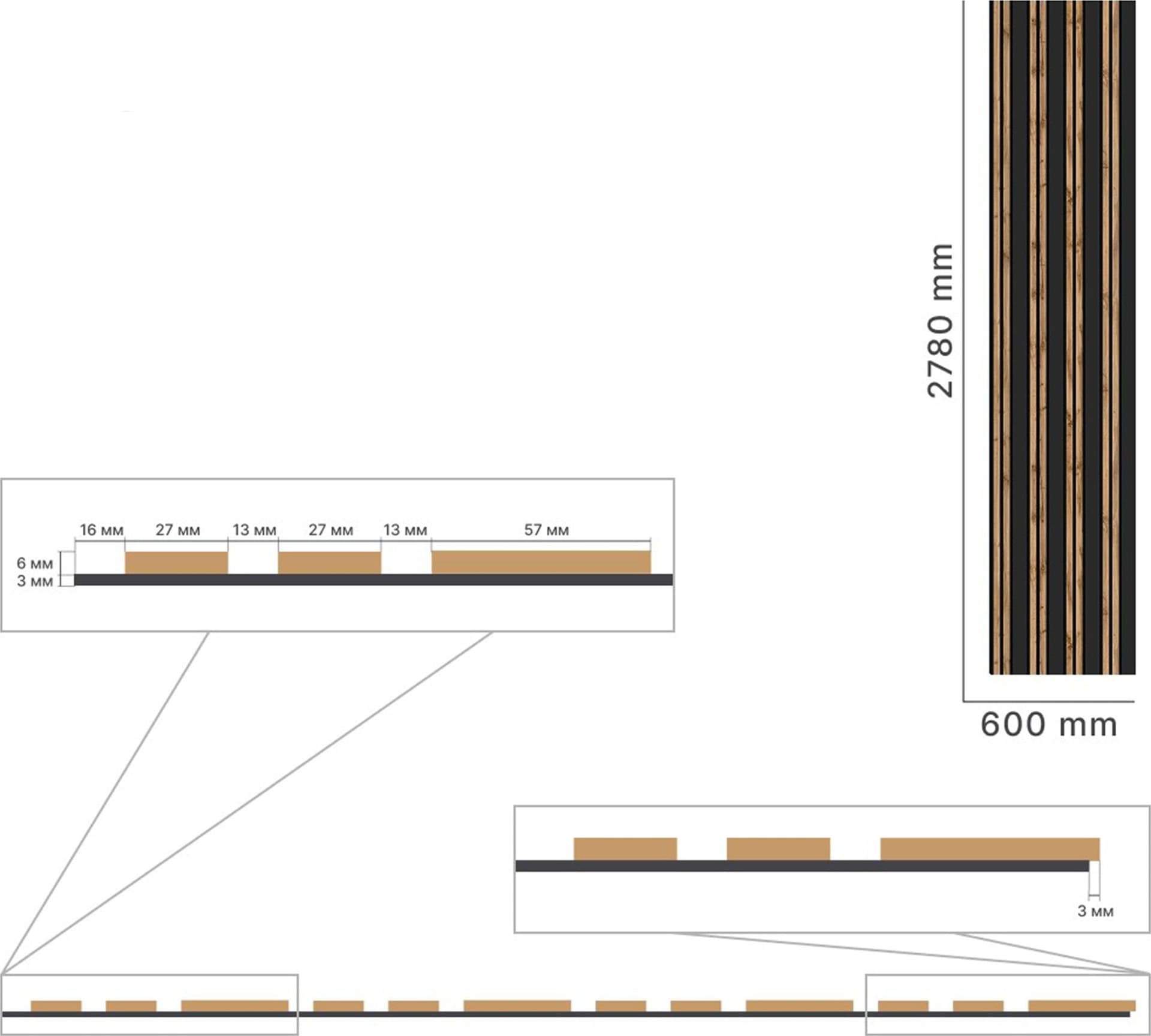Pannello ACUSTICO arrotolabile (1,66mq) a Lamelli in Fibra di legno  mis. 9x600x2780mm BLACK + NOCE - 4