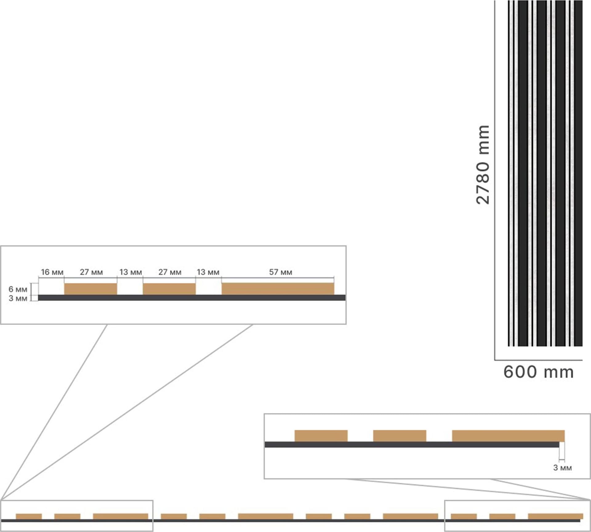 Pannello ACUSTICO arrotolabile (1,66mq) a Lamelli in Fibra di legno  mis. 9x600x2780mm BLACK + CHICAGO - 4