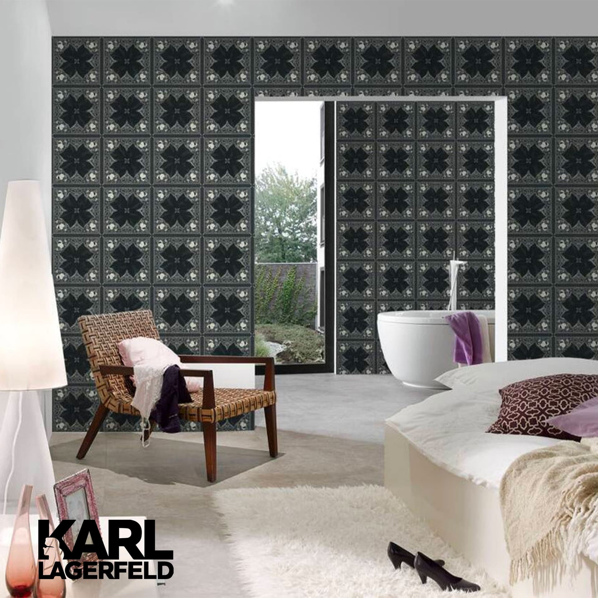 5,32mq Rotolo Carta da Parati griffata KARL LAGERFELD in TNT a rilievo multigloss PREMIUM 10,05x0,53mt cod. 37845-2 - 5