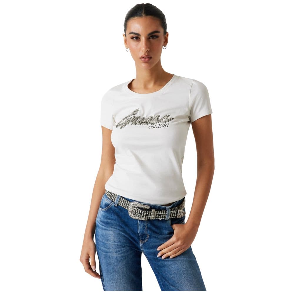 T-shirt Guess Stone Strass Logo Contemporanea Slim Fit - 5