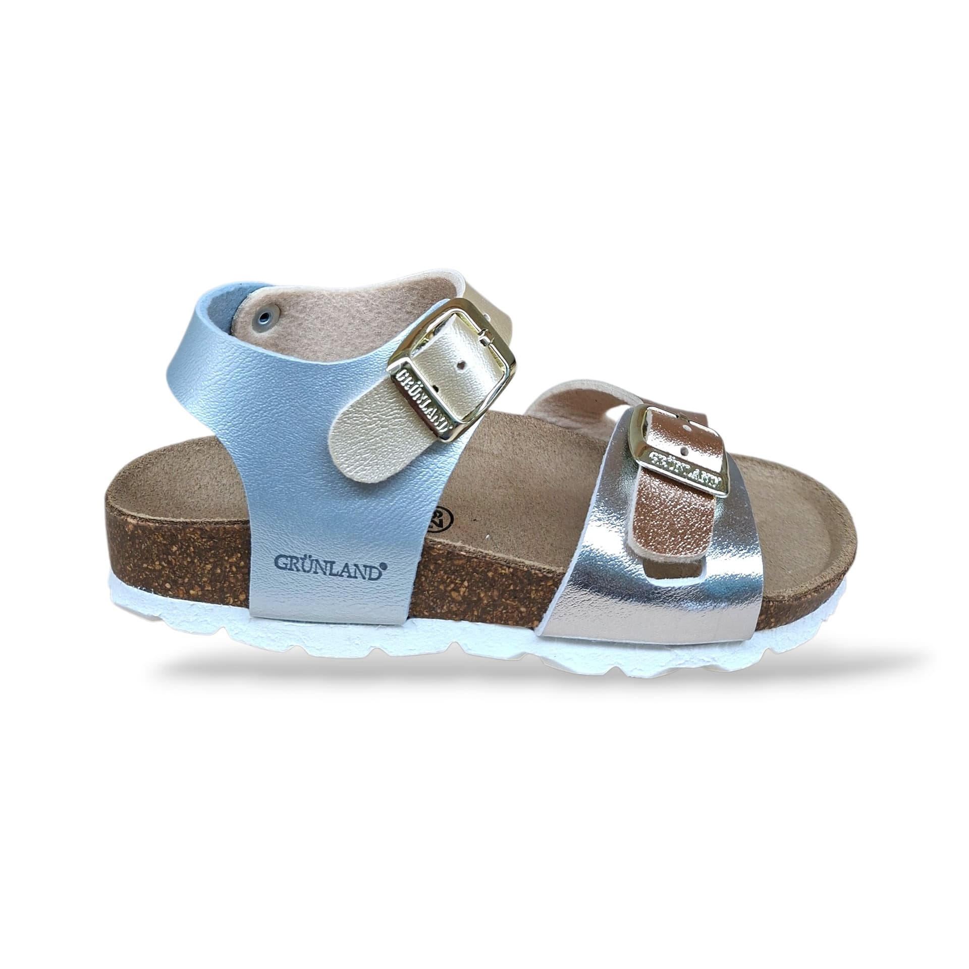 Sandalo Bio Sughero Bambine e Ragazze Grunland Junior Luce Argento Multi – Fibia Sottopiede Sughero EVA - 6