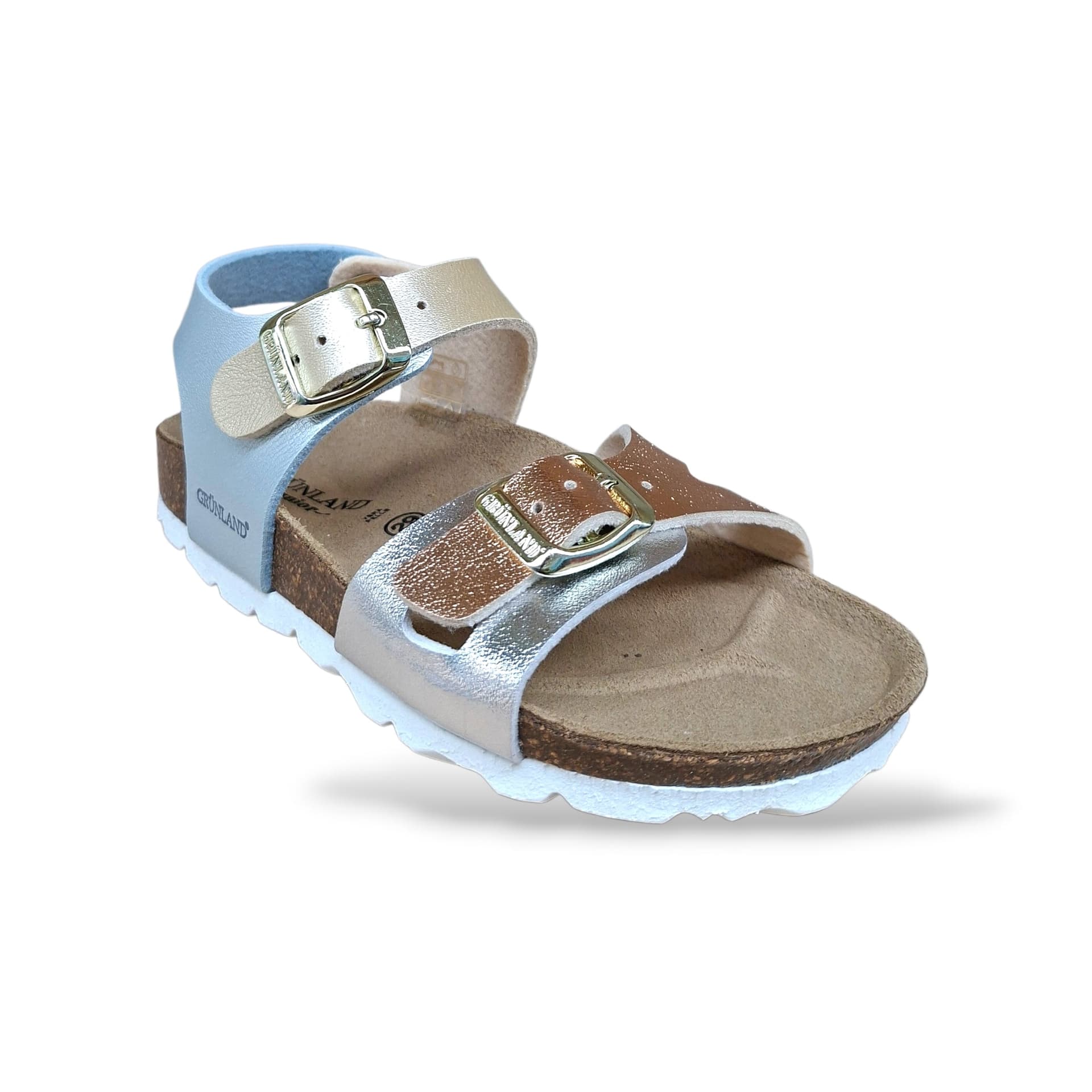 Sandalo Bio Sughero Bambine e Ragazze Grunland Junior Luce Argento Multi – Fibia Sottopiede Sughero EVA - 2