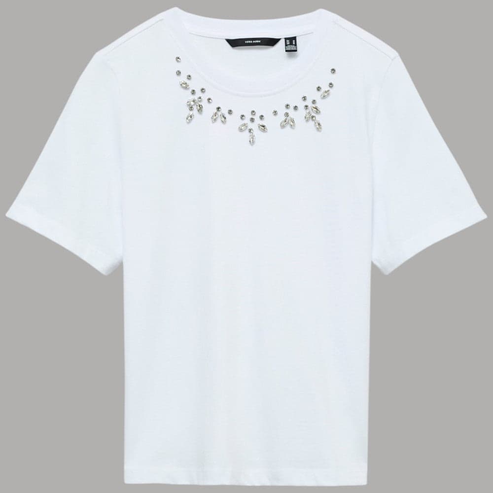 Maglietta Cotone Vero Moda con Applicazioni Girocollo, Eleganza Casual - 1