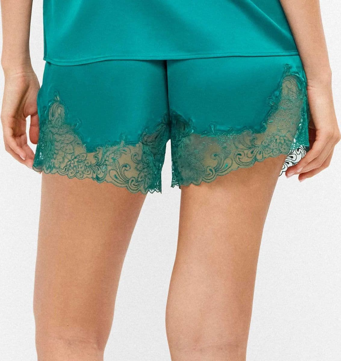 Pigiama Donna Primavera/Estate Gisela 2/20395T + 2/20396B Satin con Pizzo Verde Bottiglia - 2
