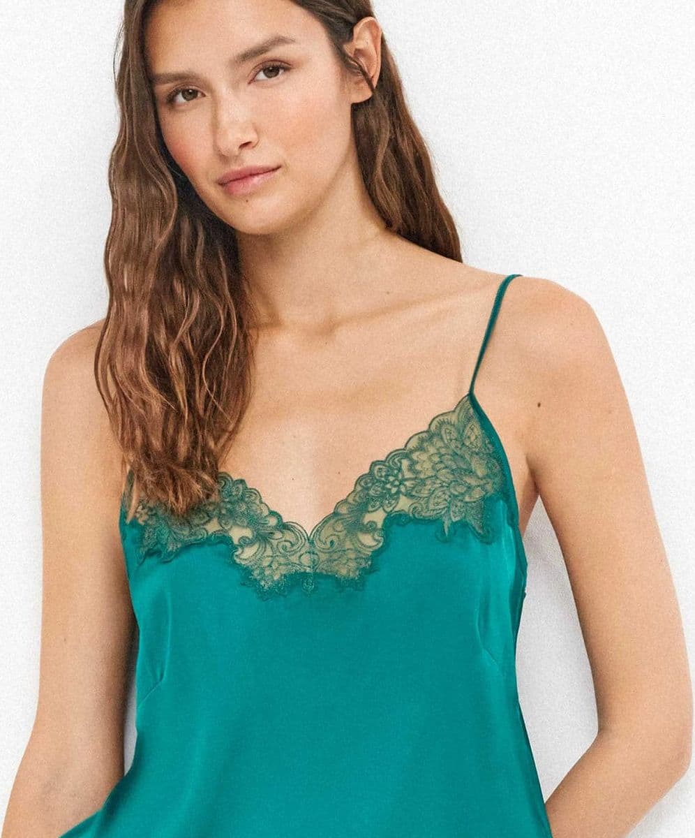 Pigiama Donna Primavera/Estate Gisela 2/20395T + 2/20396B Satin con Pizzo Verde Bottiglia - 3