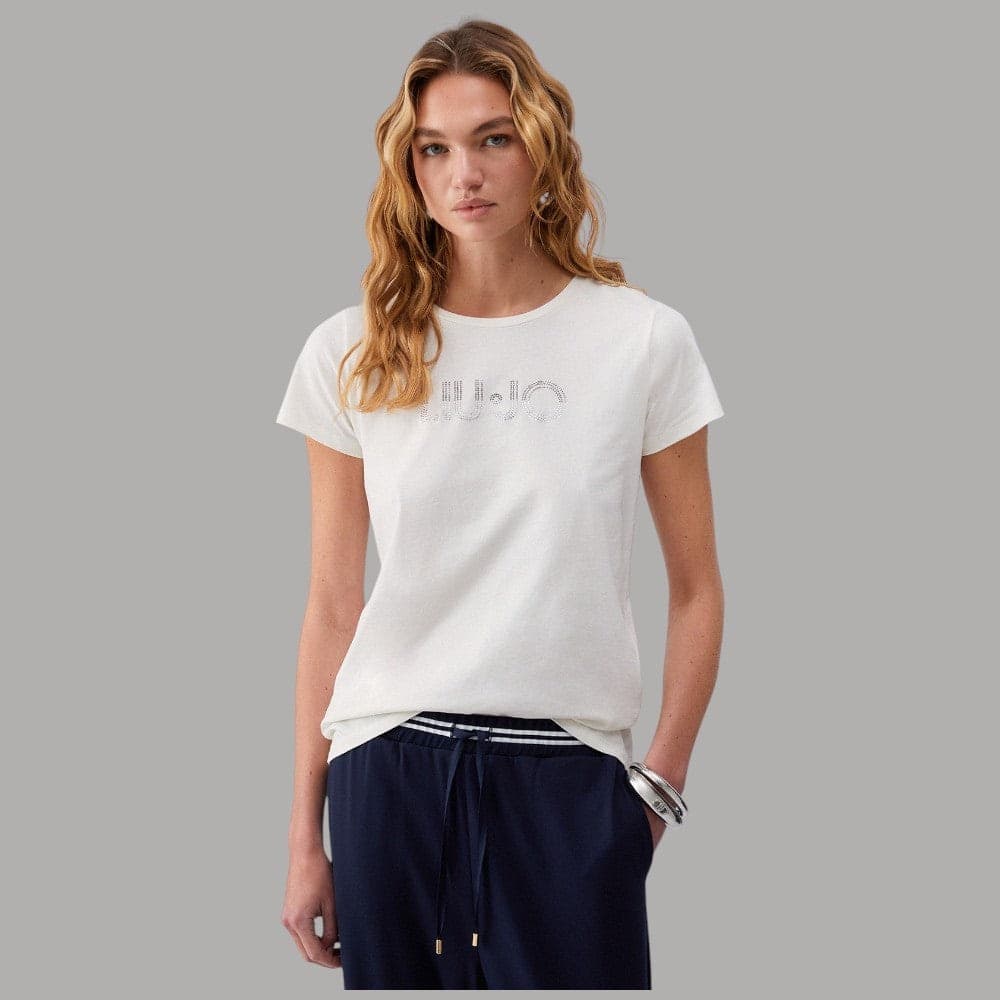 Liu Jo T-shirt Cotone Bianco Strass "Better" Girocollo - 1