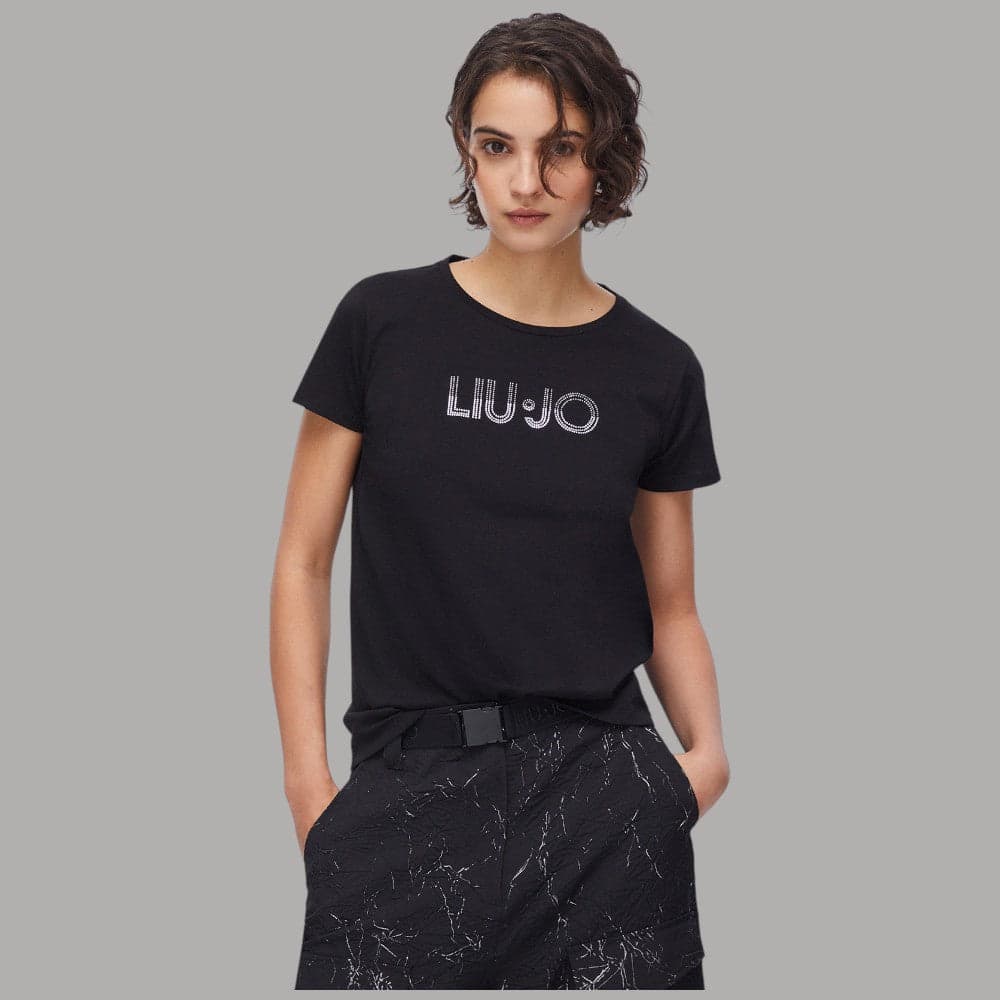 Liu Jo T-shirt Cotone Bianco Strass "Better" Girocollo - 14