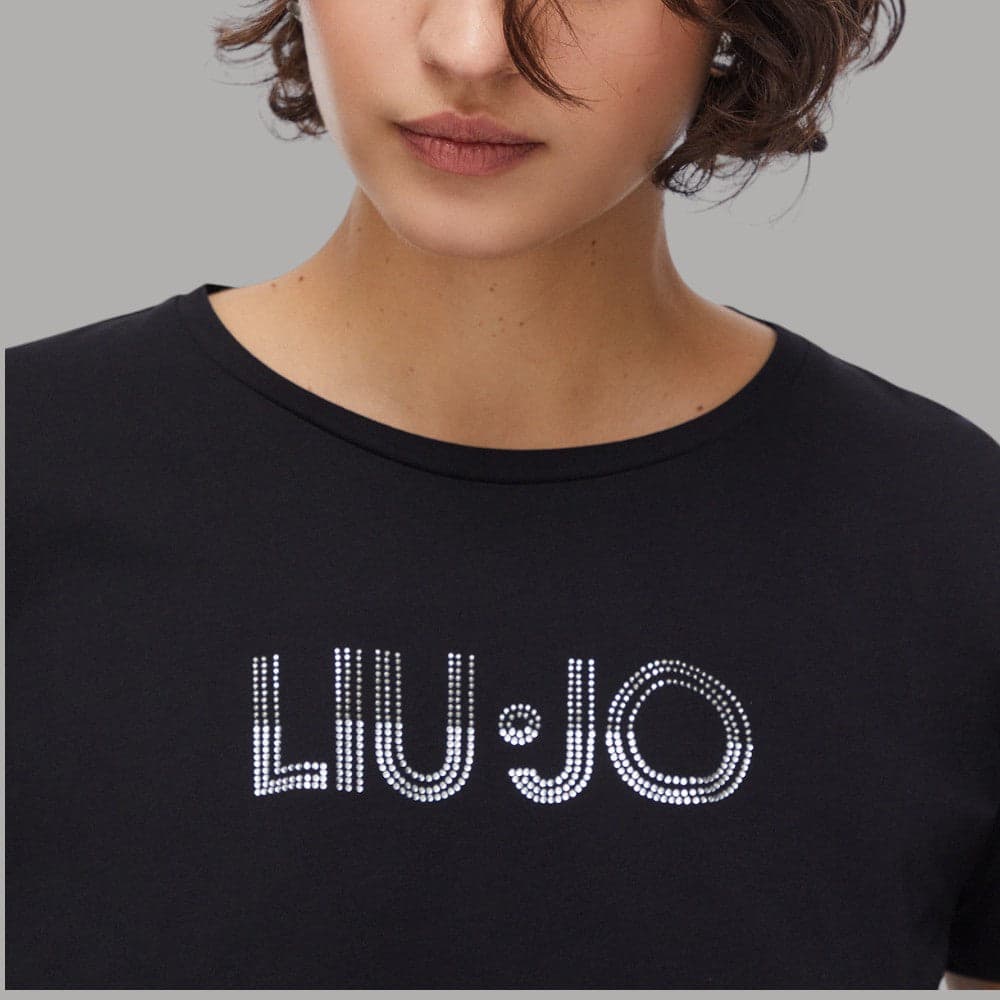 Liu Jo T-shirt Cotone Bianco Strass "Better" Girocollo - 11
