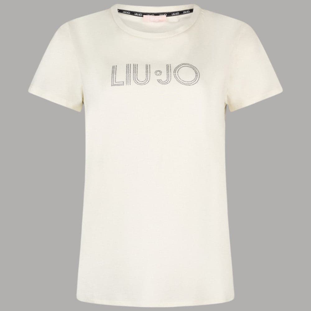 Liu Jo T-shirt Cotone Bianco Strass "Better" Girocollo - 6