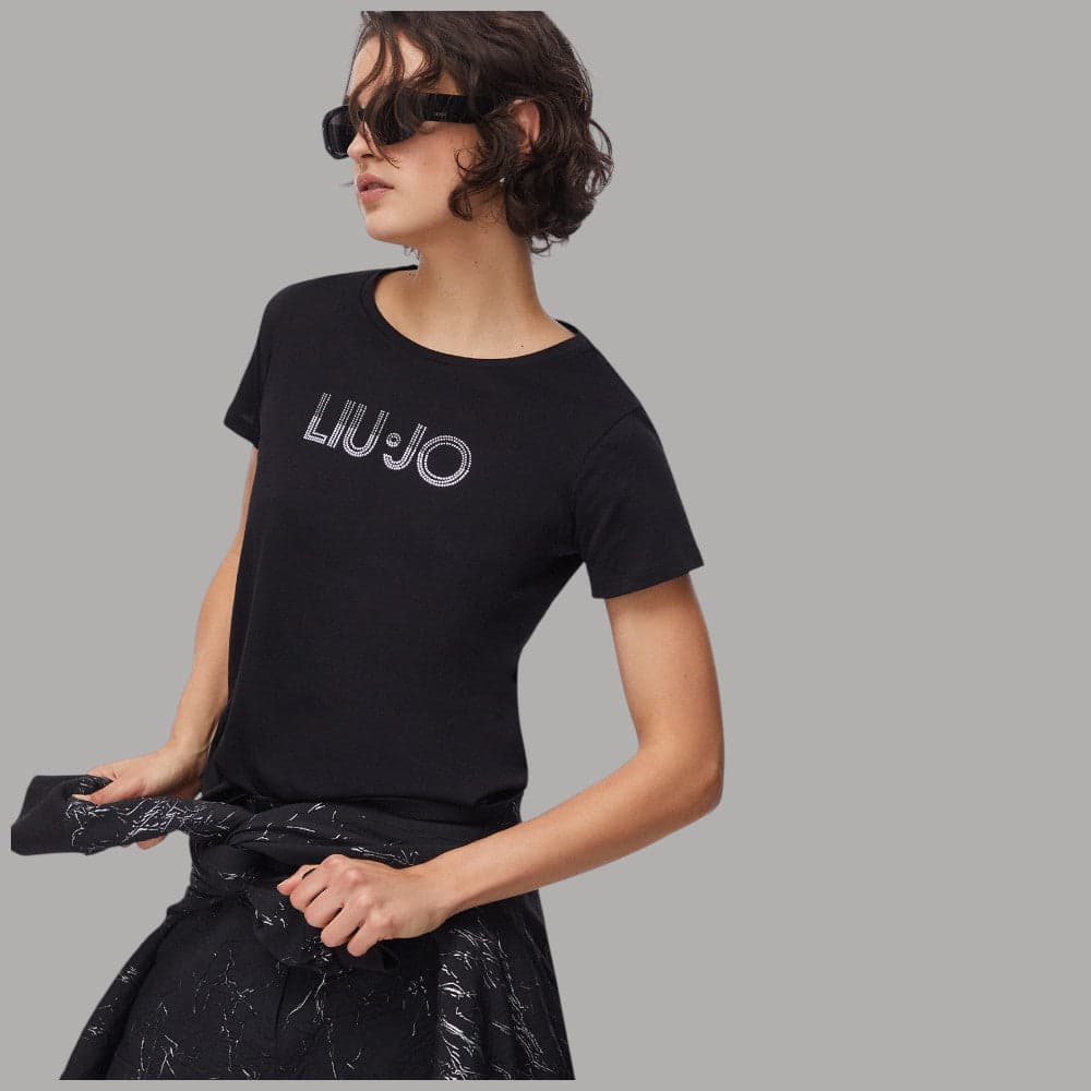 Liu Jo T-shirt Cotone Bianco Strass "Better" Girocollo - 9