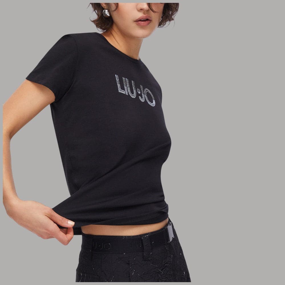 Liu Jo T-shirt Cotone Bianco Strass "Better" Girocollo - 10
