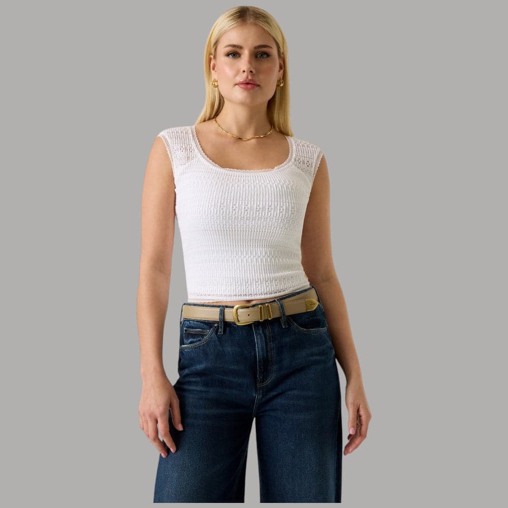 Top Guess Smocked Slim con Scollo Quadrato e Pizzo - 5