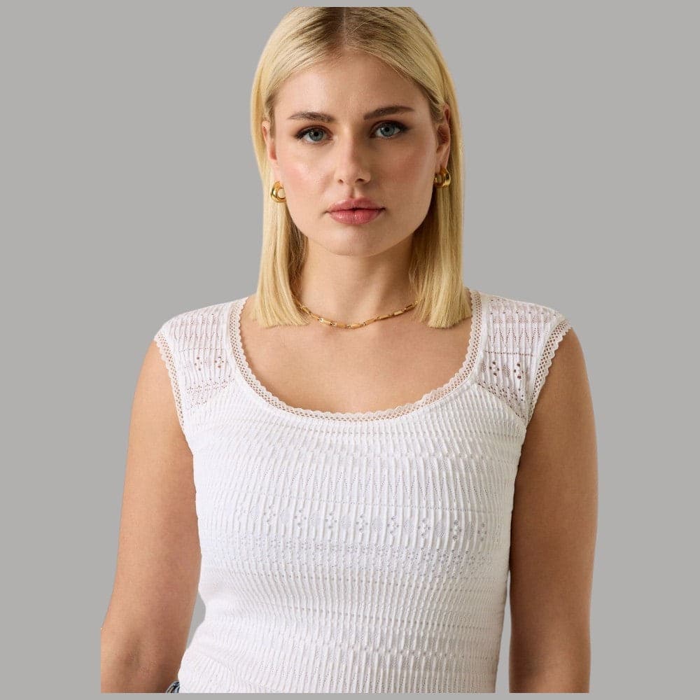 Top Guess Smocked Slim con Scollo Quadrato e Pizzo - 4