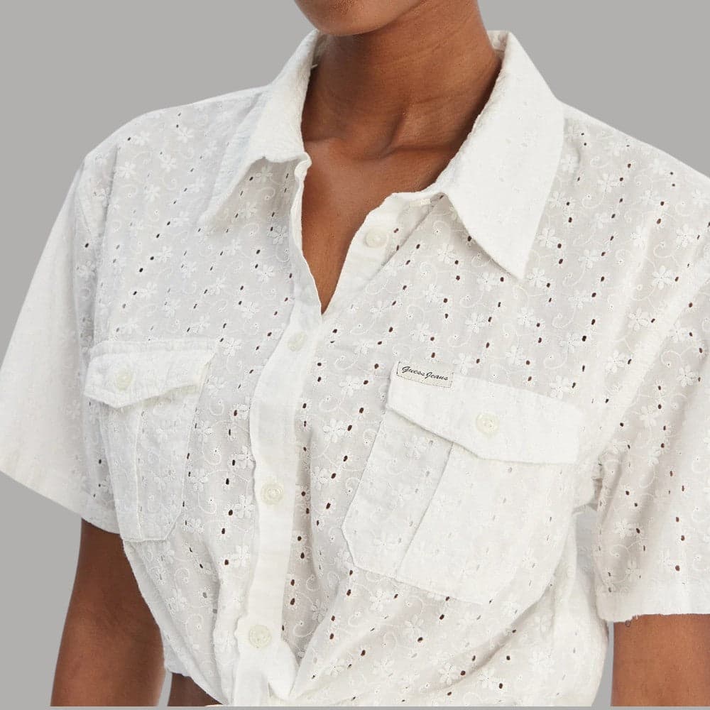 Camicia Guess GJ Bianca Cropped Nodo Ricamo Cotone - 2