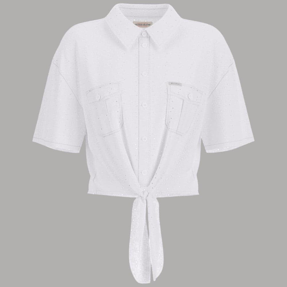 Camicia Guess GJ Bianca Cropped Nodo Ricamo Cotone - 5