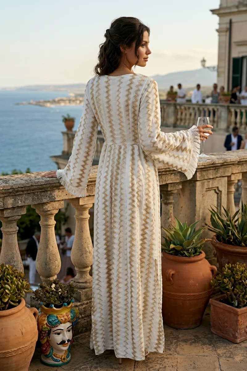 Abito lungo scollo V in maglia Rachel fantasia | PHO Firenze - 6