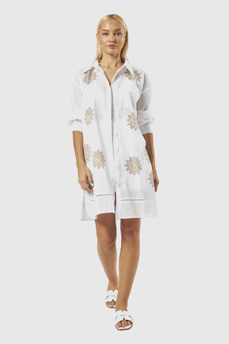 Kaftano bianco con ricami oro | Verde Fashion - 5