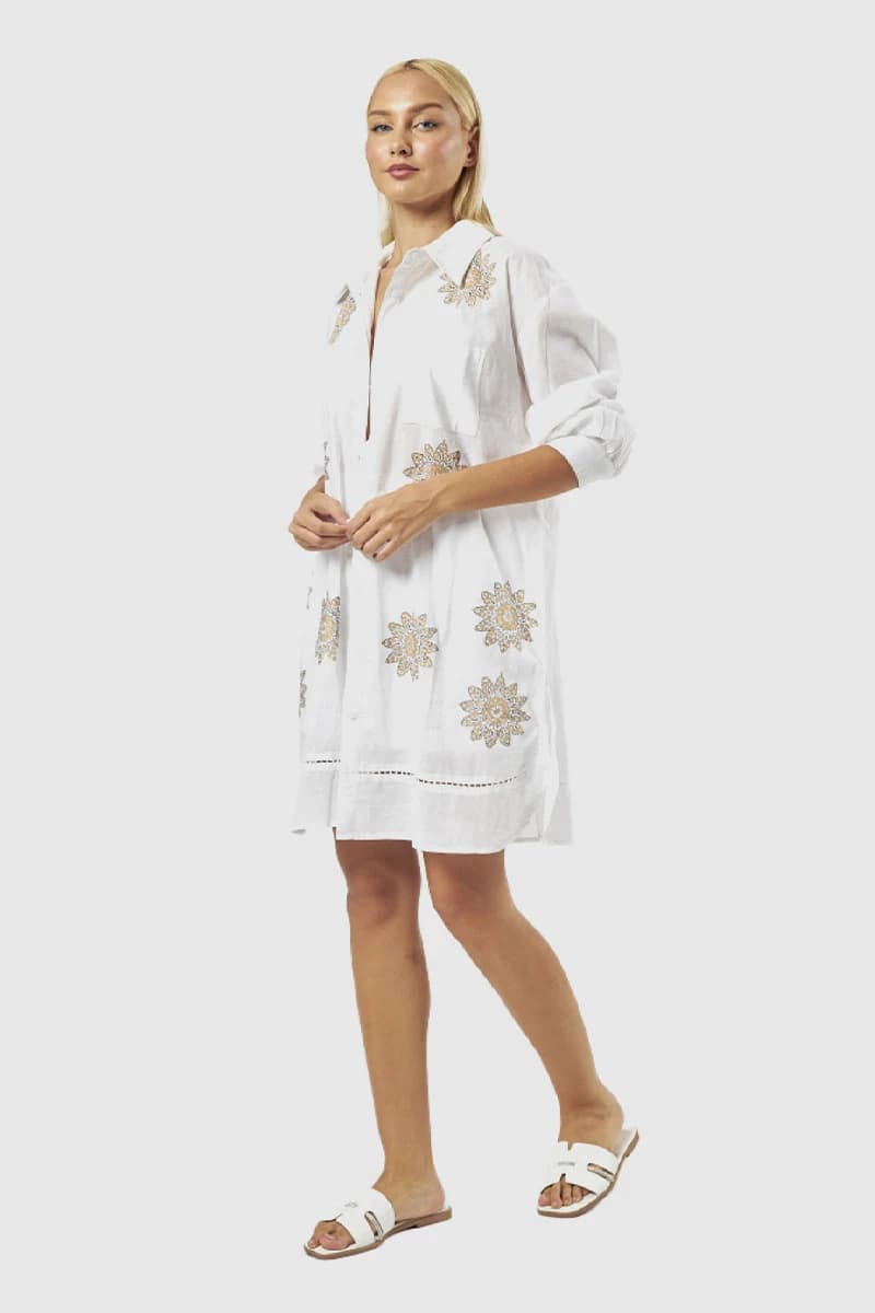 Kaftano bianco con ricami oro | Verde Fashion - 2