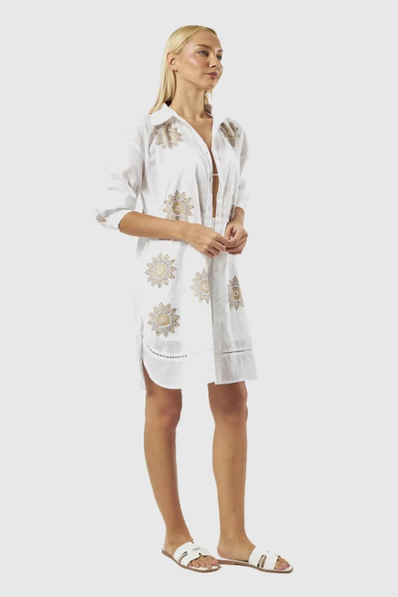 Kaftano bianco con ricami oro | Verde Fashion - 3