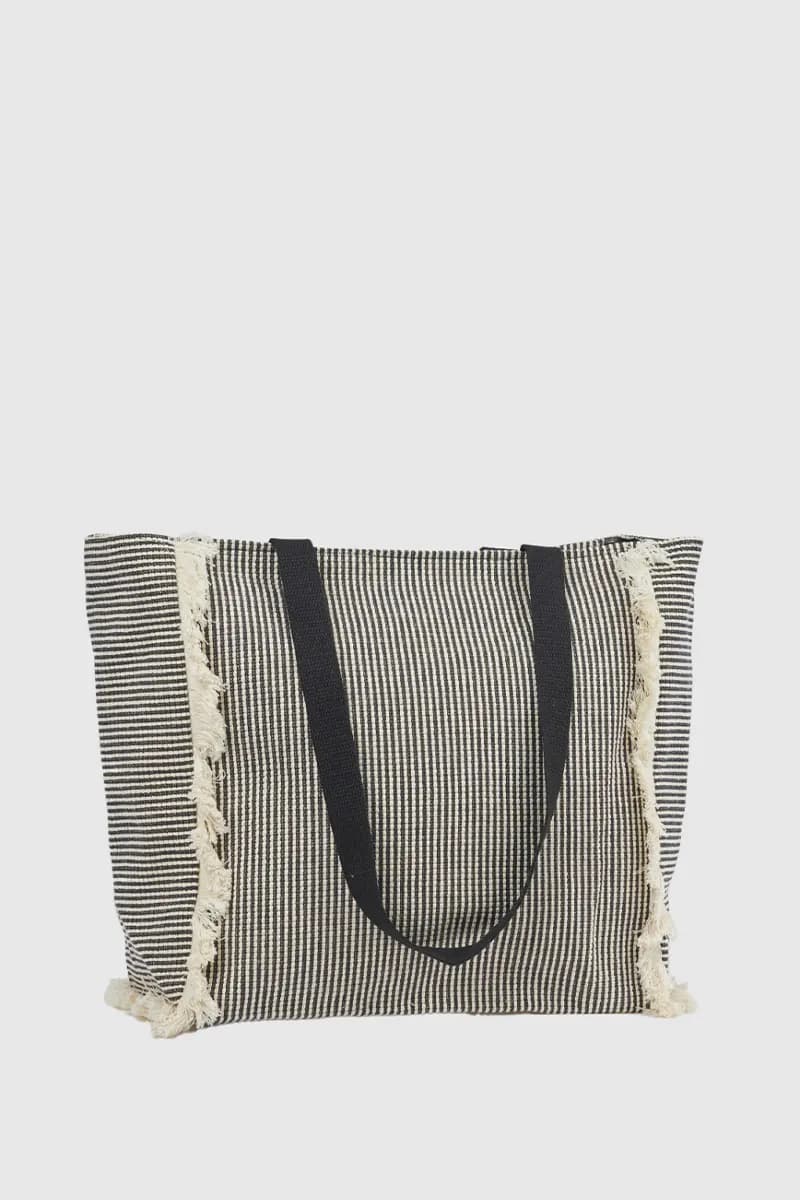 Borsa mare in tessuto a righe | Verde Fashion - 2