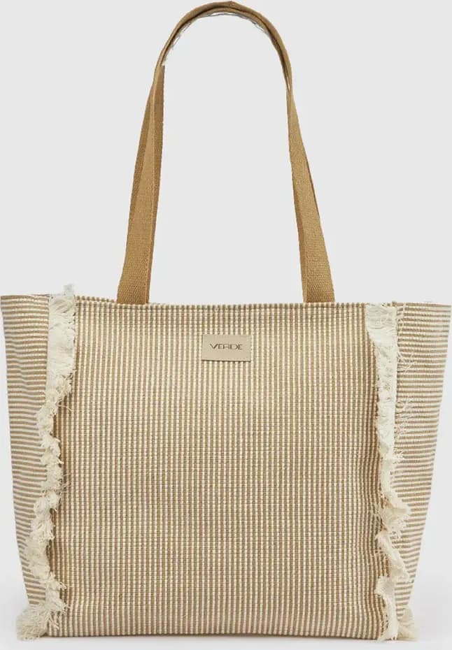 Borsa mare in tessuto a righe | Verde Fashion - 5