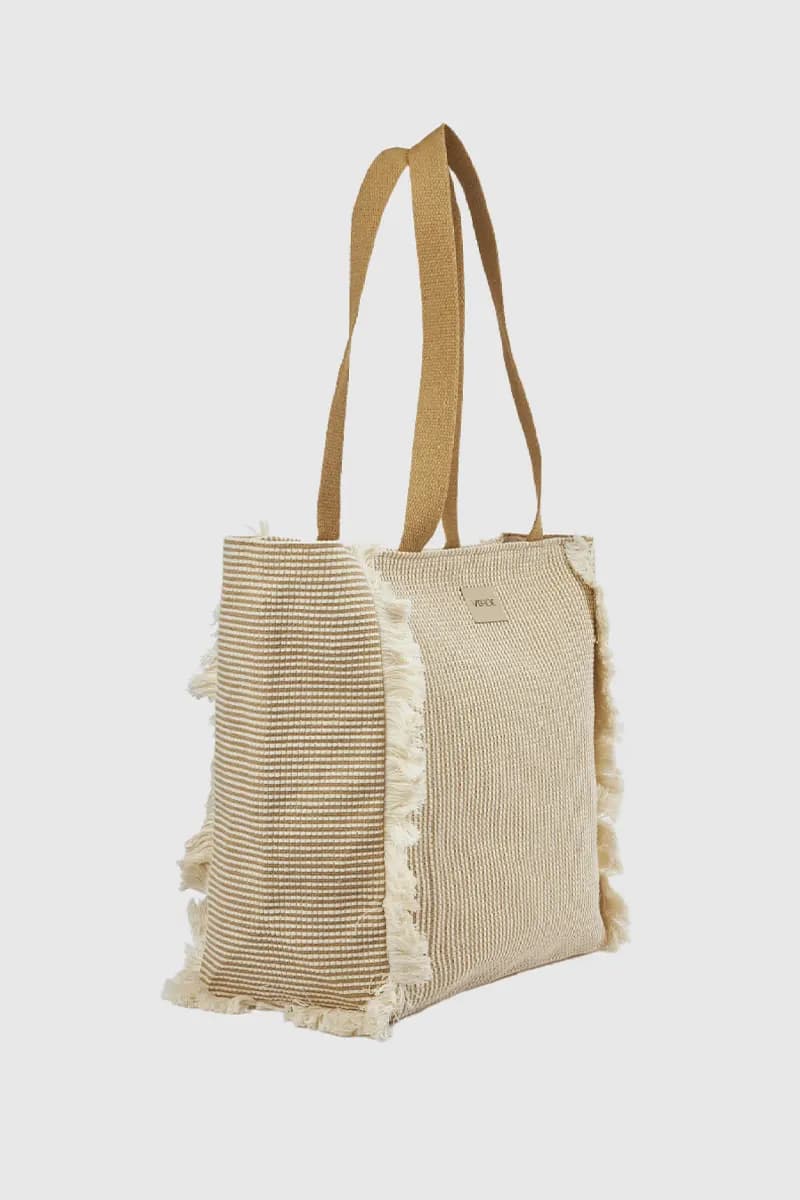 Borsa mare in tessuto a righe | Verde Fashion - 8