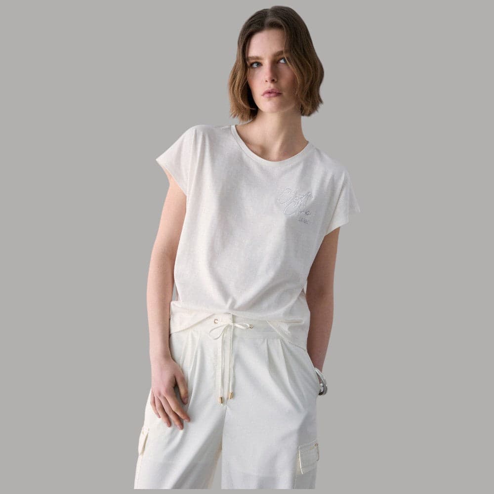 T-shirt Liu Jo in Cotone-Modal con Gioiello e Logo Monogram - 7