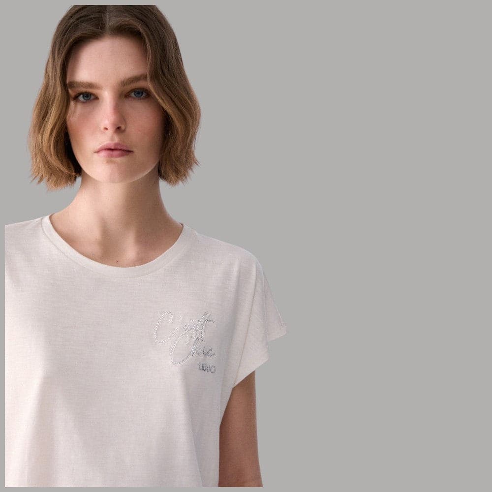T-shirt Liu Jo in Cotone-Modal con Gioiello e Logo Monogram - 3