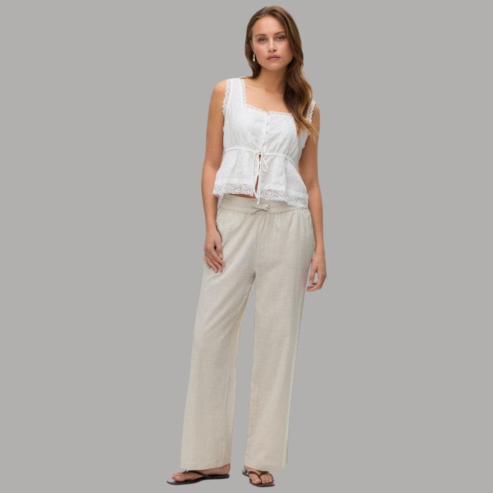 Vero Moda Pantaloni Wide Leg Cotton Linen Vita Medio Elasticizzata - 1