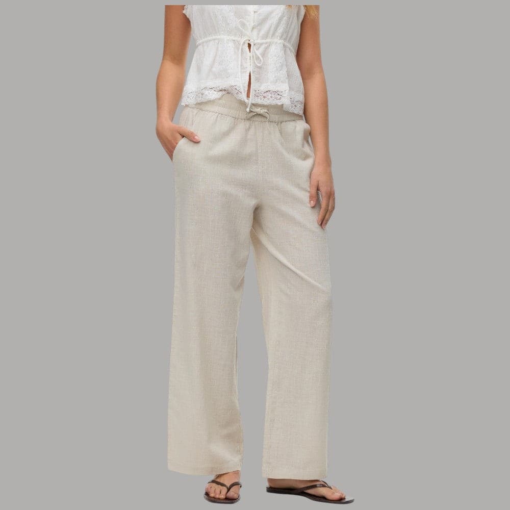 Vero Moda Pantaloni Wide Leg Cotton Linen Vita Medio Elasticizzata - 2