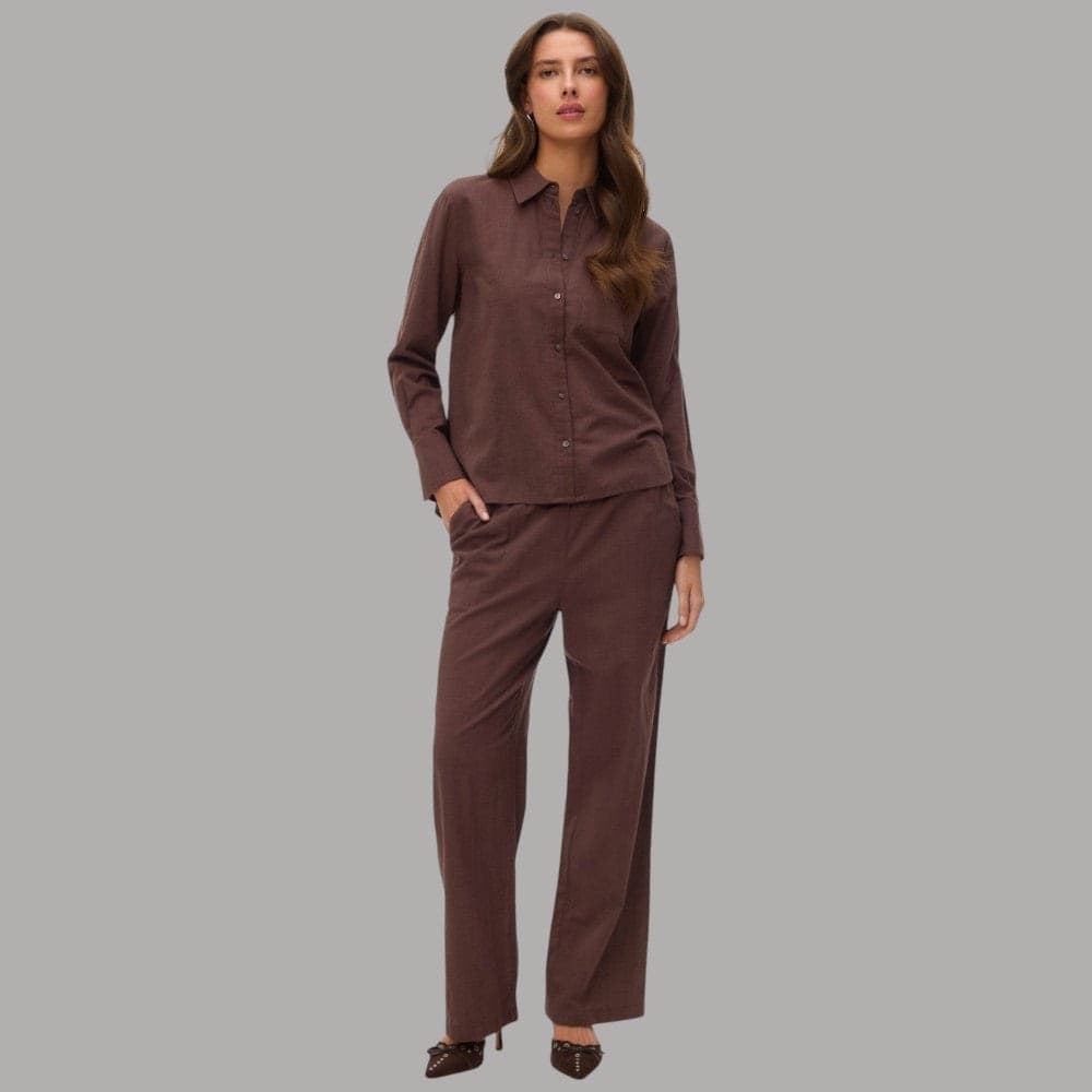 Vero Moda Pantaloni Wide Leg Cotton Linen Vita Medio Elasticizzata - 14