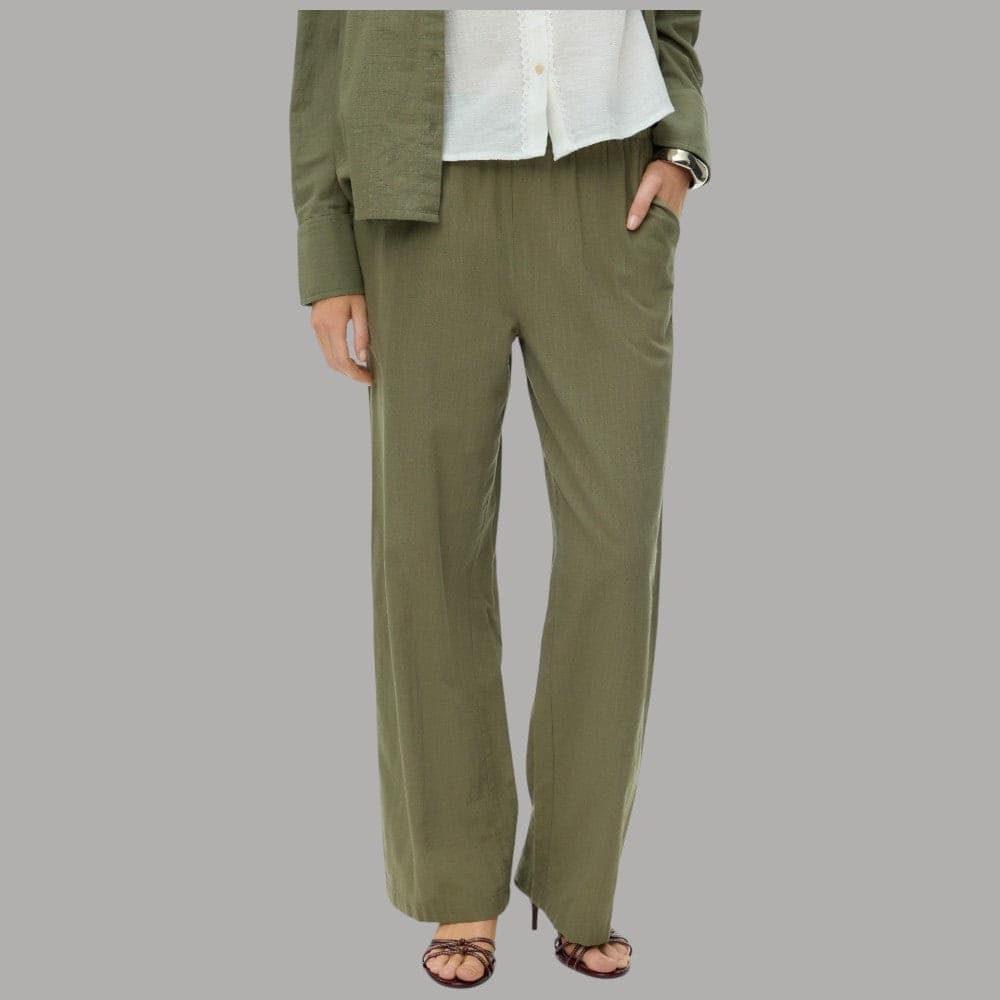 Vero Moda Pantaloni Wide Leg Cotton Linen Vita Medio Elasticizzata - 9