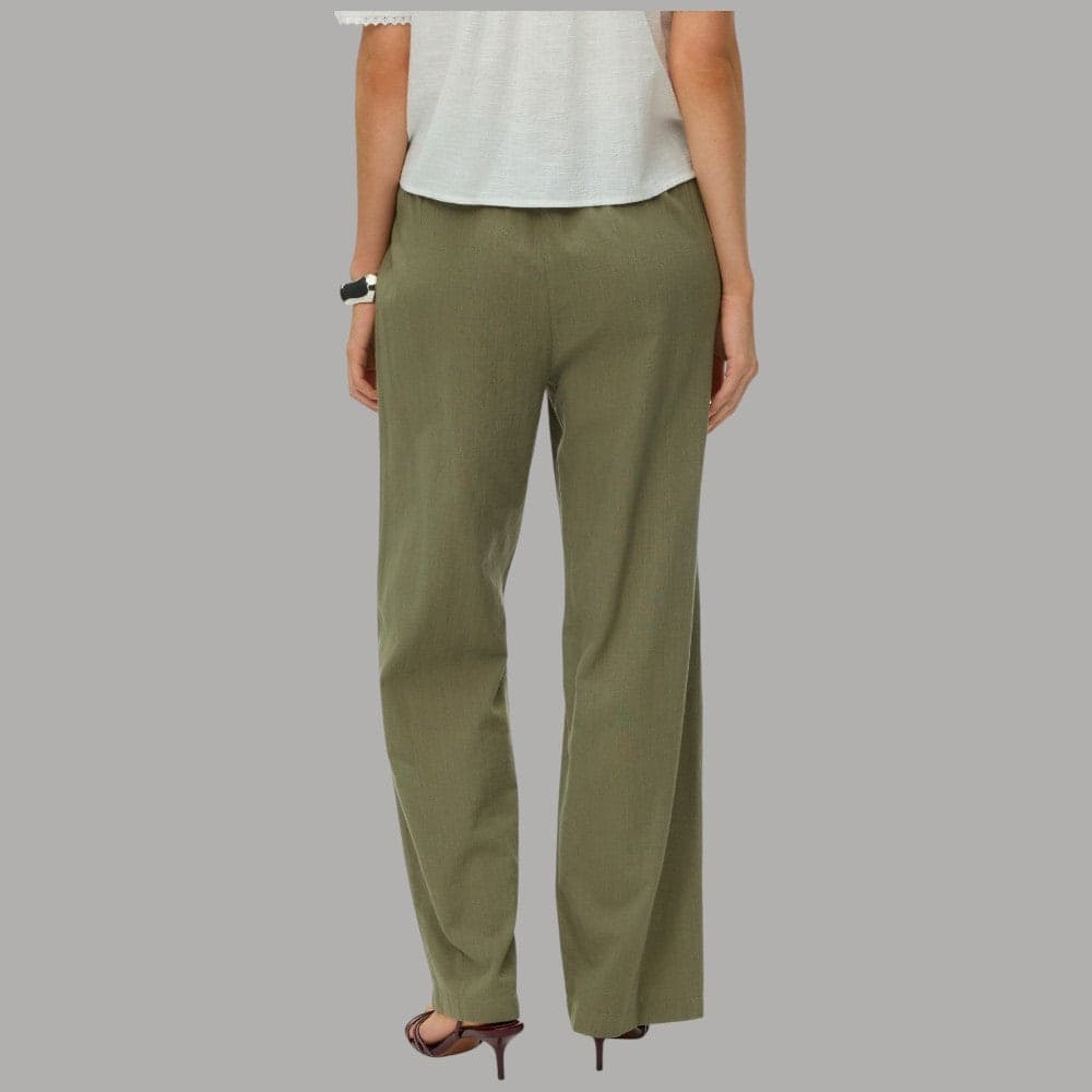 Vero Moda Pantaloni Wide Leg Cotton Linen Vita Medio Elasticizzata - 10