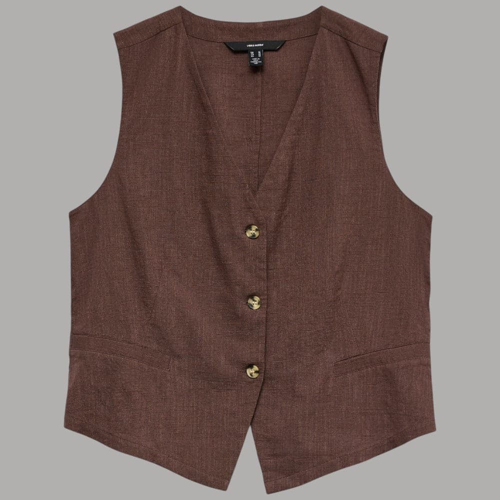 Gilet Donna Vero Moda in Misto Lino e Cotone con Bottoni - 8