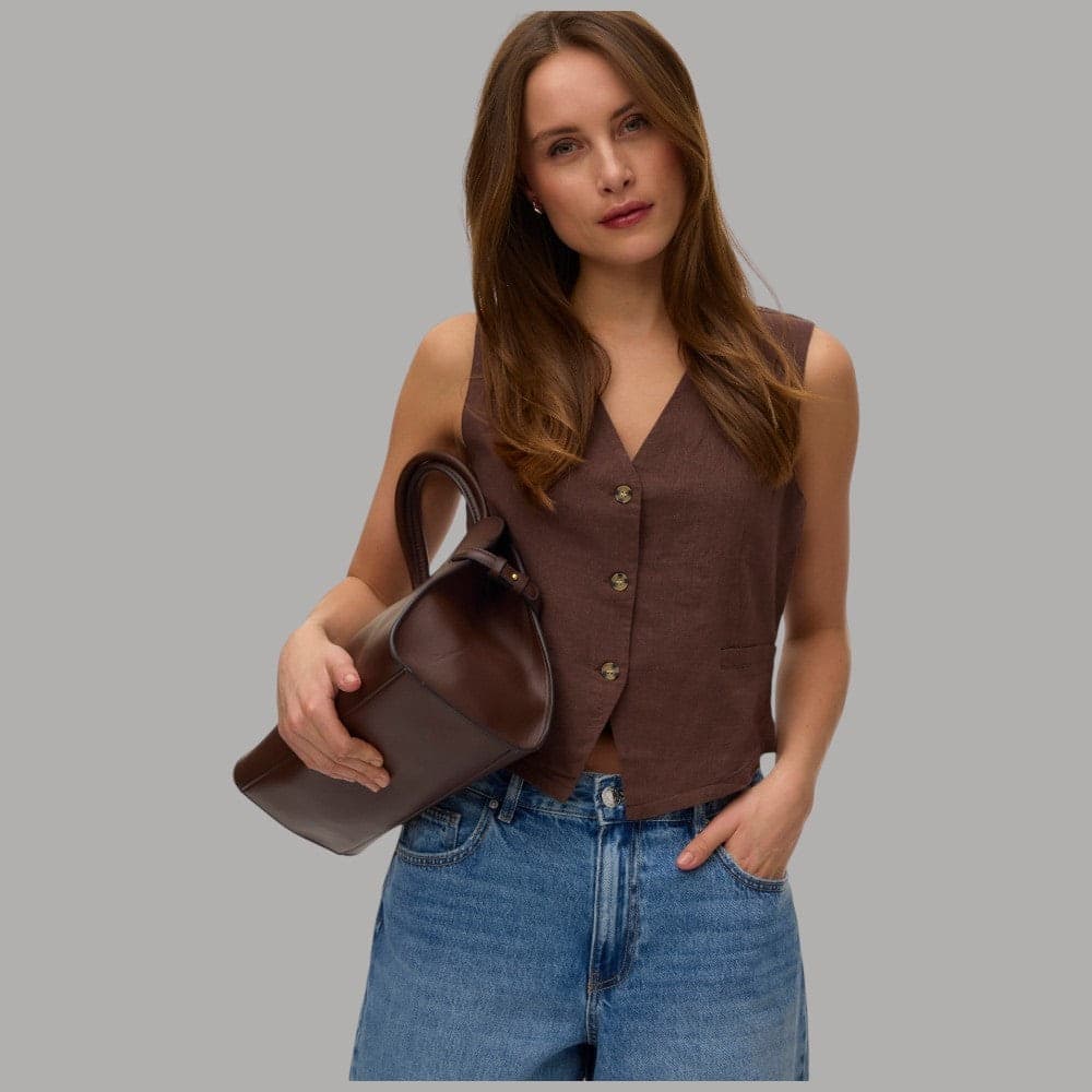 Gilet Donna Vero Moda in Misto Lino e Cotone con Bottoni - 2