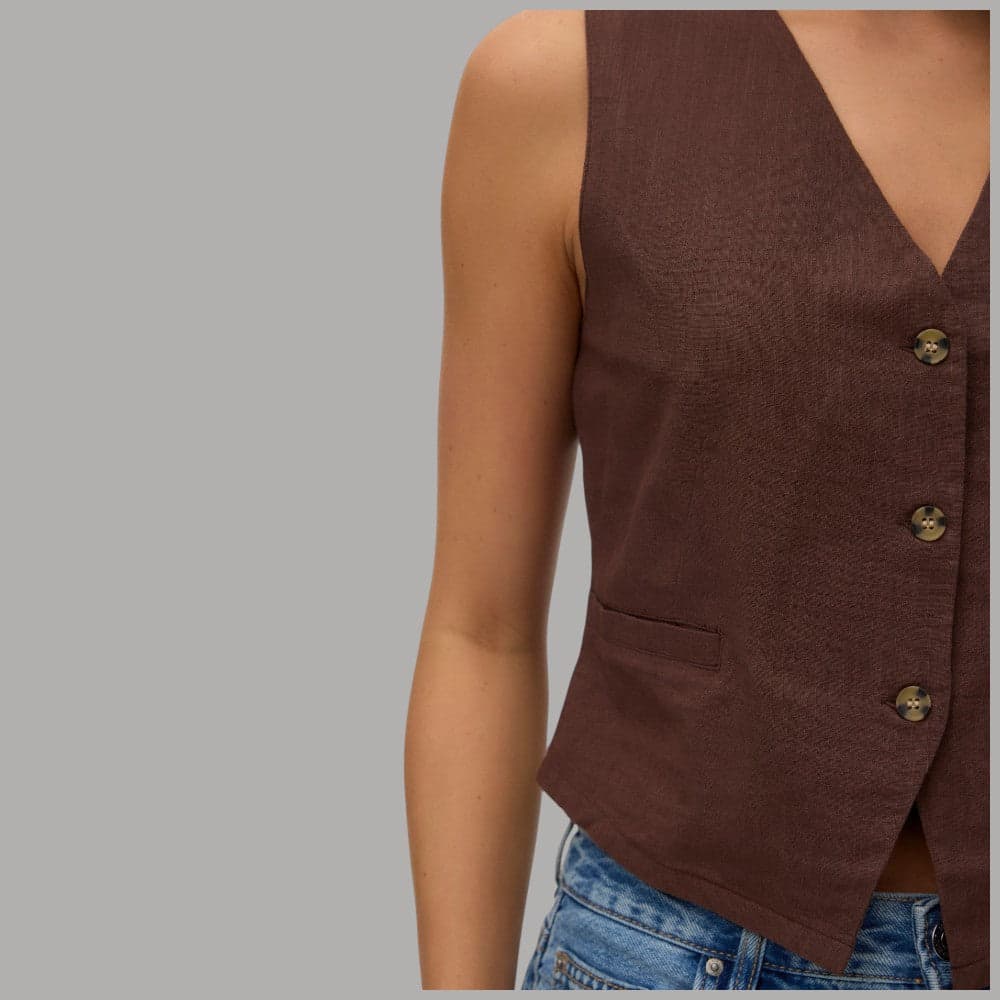 Gilet Donna Vero Moda in Misto Lino e Cotone con Bottoni - 4